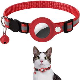 Pet Collar With Bell Airtag Reflective Collar (Color: Red)