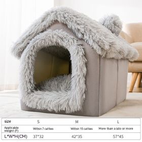 Dog Autumn And Winter Pet Cat Sponge Nest Teddy Closed (Option: Gray Snow House-L)