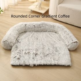 Pet Dog Plush Winter Warm Sofa Cushion (Option: Rounded Corner Gradient Coffee-L)