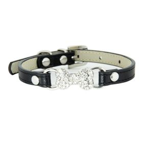 Cute Cat Traction Rope Crystal Diamond Bone Pet Collar (Option: Black-XS)