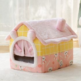 Dog Autumn And Winter Pet Cat Sponge Nest Teddy Closed (Option: Pink Rabbit Door Curtain-S)