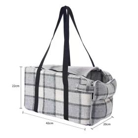 Car Central Control Pet Bags For Travel Breathable (Option: Plaid Ribbon Mesh Strap Tote)