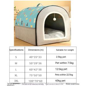 Warm Semi-enclosed Removable And Washable Two-color Geometric Pattern House Kennel (Option: Blue Gray-L)