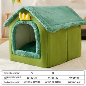 Dog Autumn And Winter Pet Cat Sponge Nest Teddy Closed (Option: Green Dinosaur-S)