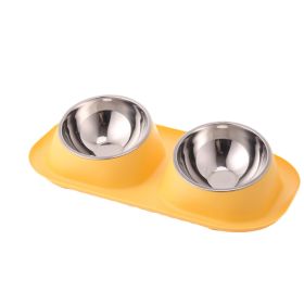 Pet Bowl Stainless Steel Dog Double Neck Basin (Color: Yellow)