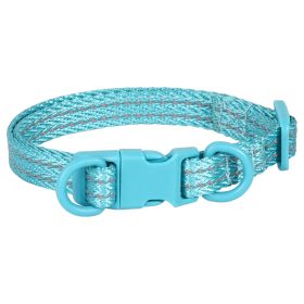 Double D Ring Release Buckle Webbing Dog Collar Reflective (Option: Blue-M)