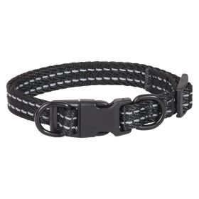 Double D Ring Release Buckle Webbing Dog Collar Reflective (Option: Black-M)