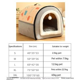 Warm Semi-enclosed Removable And Washable Two-color Geometric Pattern House Kennel (Option: Yellow Gray-XL)