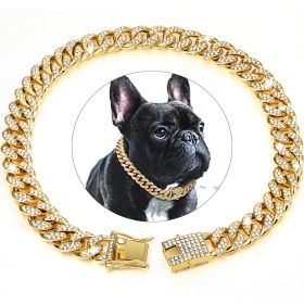 Dog Chain Crystal Artificial Diamondoid Dog Collar Walking Metal Chain Collar With Secure Buckle (Color: Golden, size: M)