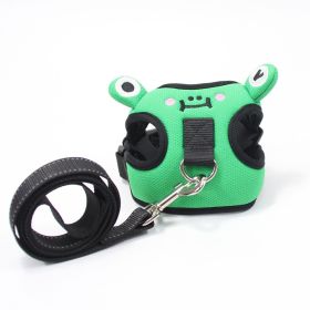 dog harness set; with leas frog leash pet mesh breathable small dog chest back retractable dog leash pet harness (Specification (L * W): XS, colour: Green frog)