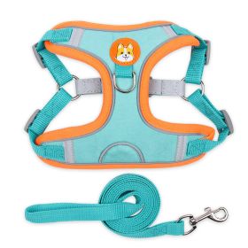 dog Harnesses and dog leash set; Pet Chest Strap Vest Dog Strap Small Dog Rope Wholesale Reflective Dog Towing Rope (Specification (L * W): S, colour: Lake blue)