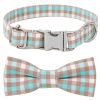 Plaid Dog Collar with Bow Pet Gift Adjustable Soft and Comfy Bowtie Collars for Small Medium Large Dogs