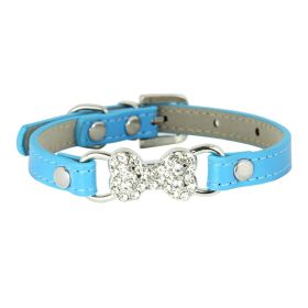 Cute Cat Traction Rope Crystal Diamond Bone Pet Collar (Option: 58Blue-M)