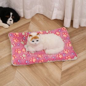 Pet Mat Warm Blanket Cartoon Double-sided Kennel (Option: Rose Red Dog Paw-Mat 50x60cm)