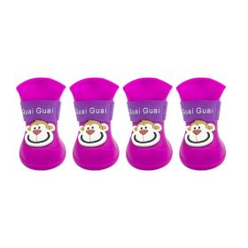 Cartoon Pet Boots Silicone Waterproof Non-slip Soft Bottom Summer Cat Supplies (Option: Purple-M)