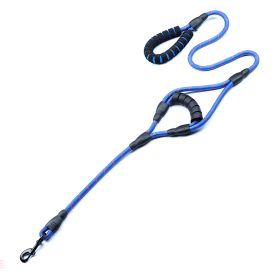 Nylon Woven Reflective Round Rope Double Handle Dog Hand Holding Rope (Option: Flower Handle Heavy Blue-180x1.2cm)